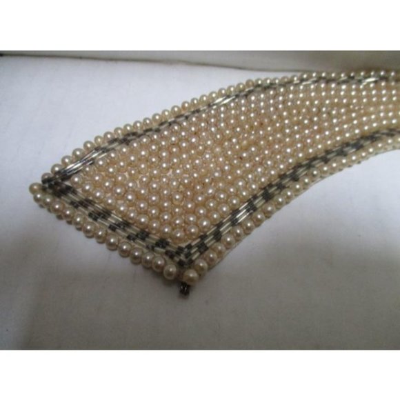 *Cream And Silver Metallic Vintage Pearl Beaded Collar Scarf - Picture 3 of 7